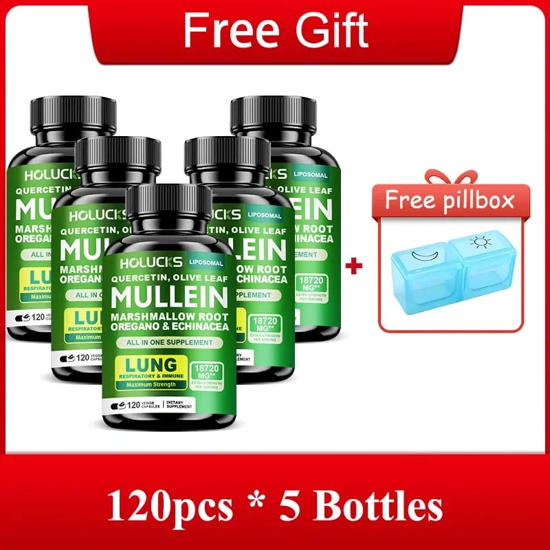 Viên nang chiết xuất từ lá Mullein cao cấp với Vitamin C Hỗ trợ long đờm Làm dịu đường thở & Giảm kích ứng Sức khỏe phổi — image 9