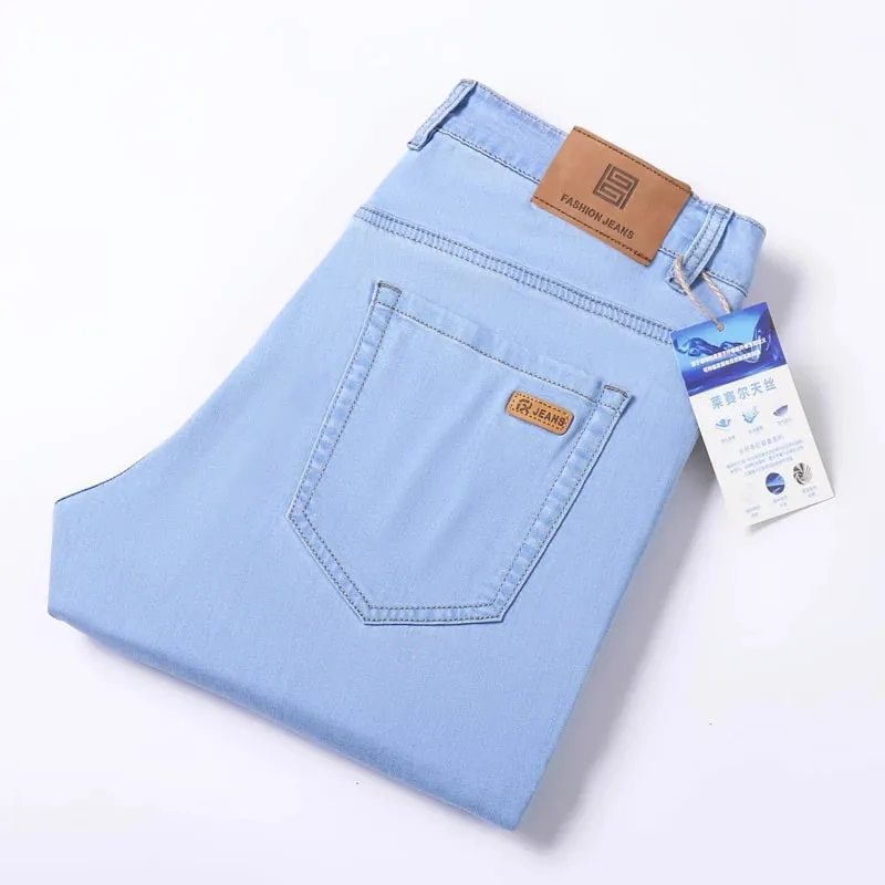 2025 sommer Neue männer Sky Blue Schlank Stretch Jeans Lyocell Dünne Stil Mode Lässig Eis Seide Denim Hosen Männliche marke Hosen — image 8