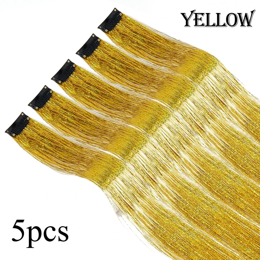 ขายส่ง 5 ชิ้น/แพ็คประกายเงาต่อผมคลิปใน Sparkle ผมเงา Tinsel Rainbow Shiny Sparkle ผม Tinsel สีชมพู/ สีแดง — image 11