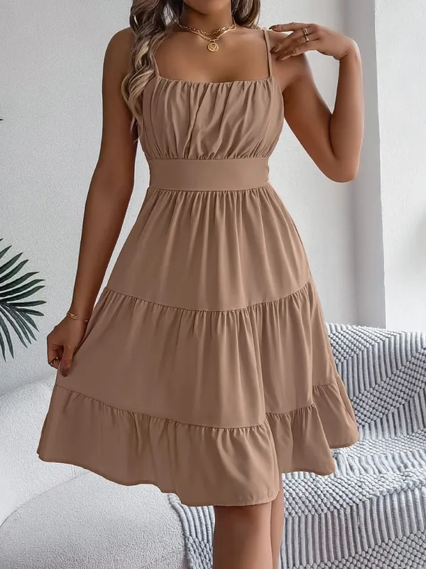 Casual Wakacyjna Potargana Sukienka Camisole Wiosna Lato Damskie Solidne sukienki na 2026 Walentynki Odzież damska Różowy Niebieski — image 12