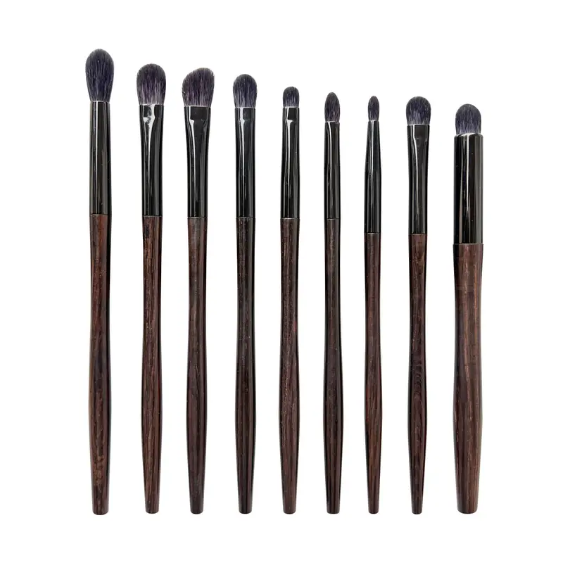 นุ่ม Saikoho ผมแพะ 9 ชิ้นอายแชโดว์ผสมแปรง Ebony Handle Make Up ชุดแปรง Professional Handmade แปรงแต่งหน้าชุด