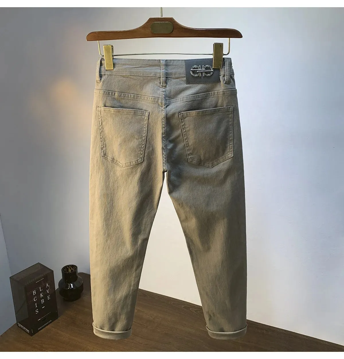 Lette luksus herrejeans 2025 sommer tynd stretch tilspidsede små lige ben afslappet alsidige denim ensfarvede bukser — image 9