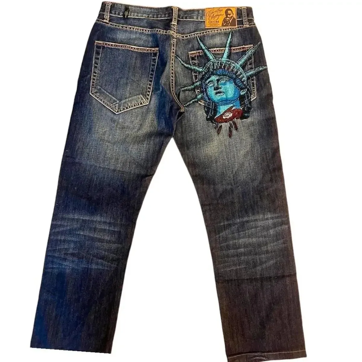 90s Gothic Centipede Embroidery Washed Oversized Wide-Leg Pants Jeans Men Y2K New Harajuku Punk Hip-Hop Rock Couple Street Wear — image 10
