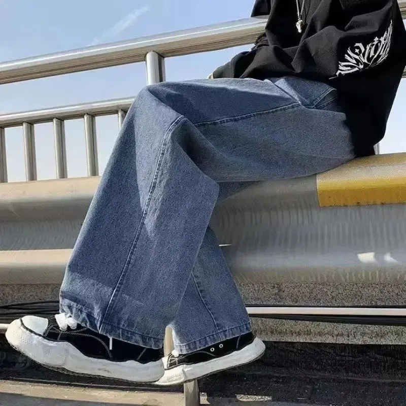 Men's Jeans Korean Version Student Casual Pants High Street Straight Loose Wide Leg Jeans Black Grey Blue Baggy Jeans — image 2