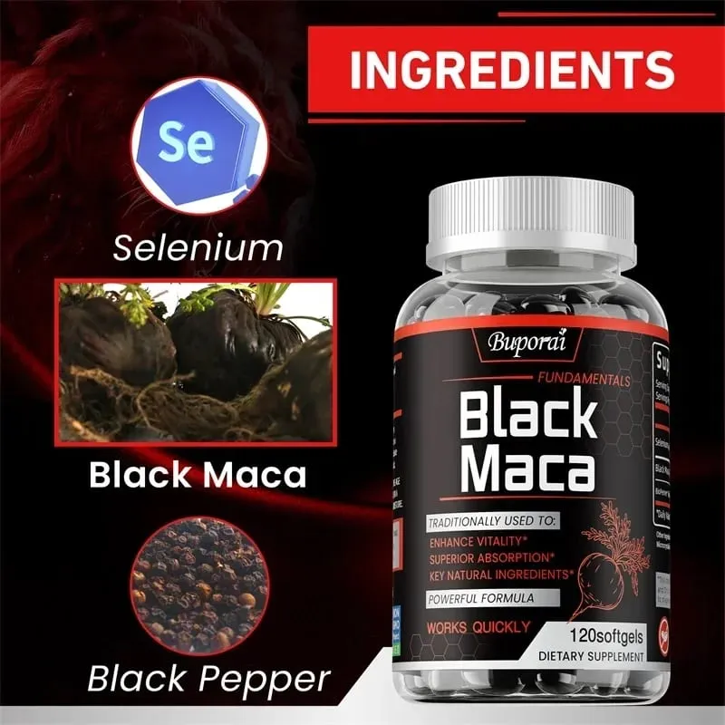 Suplement czarnej Maca - naturalny nergizer poprawiający wydajność, wytrzymałość energetyczną, masę mięśniową, poprawiający równowagę hormonów — image 3
