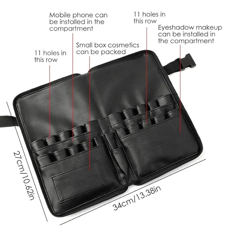 24 Pockets Makeup Brushes Storage Waist Bags With Artist Belt Strap Zipper Large Capacity Foldable PU Makeup Tools Storage Bag — image 2