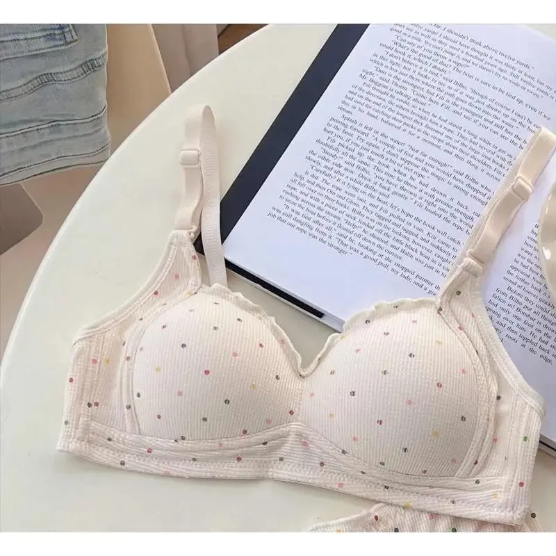 MOYISU – soutien-gorge sans fil blanc à pois, pour adolescents, soutien-gorge Push Up, rétraction du buste, ensemble de Bralette Non rembourré, petite poitrine, Anti-affaissement — image 8