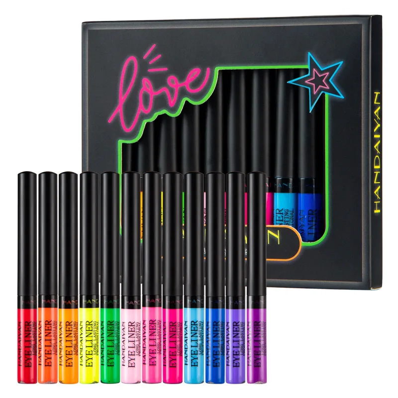 12pcs Colorful Waterproof Eyeliner Pen Set Fluorescent Matte Long-Lasting 24hrs Eye Liner Pencils for Face Makeup Decoration