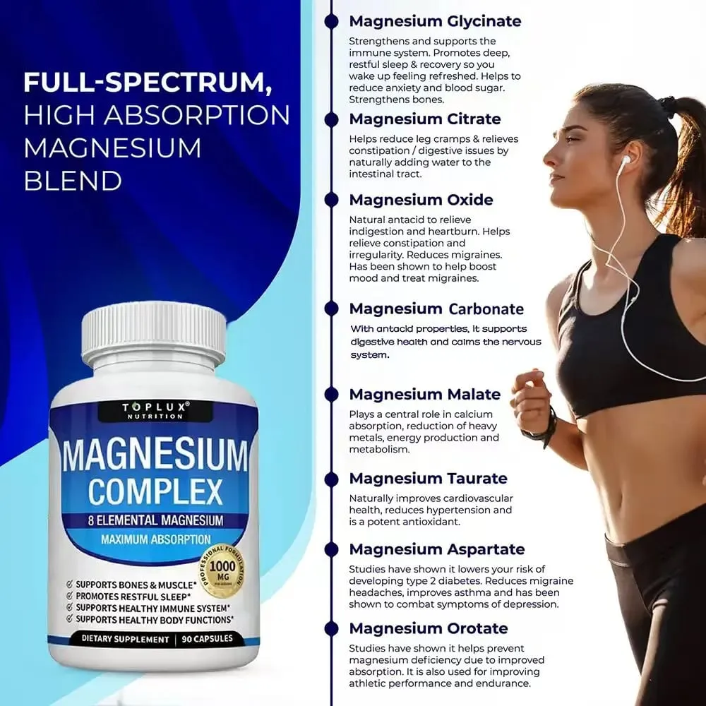 Suplemen Kompleks Magnesium | 1000mg Magnesium Glycinate Malate Citrate | 8 Formula Kelat Unsur | Vegan Bukan GMO 90 C — image 4