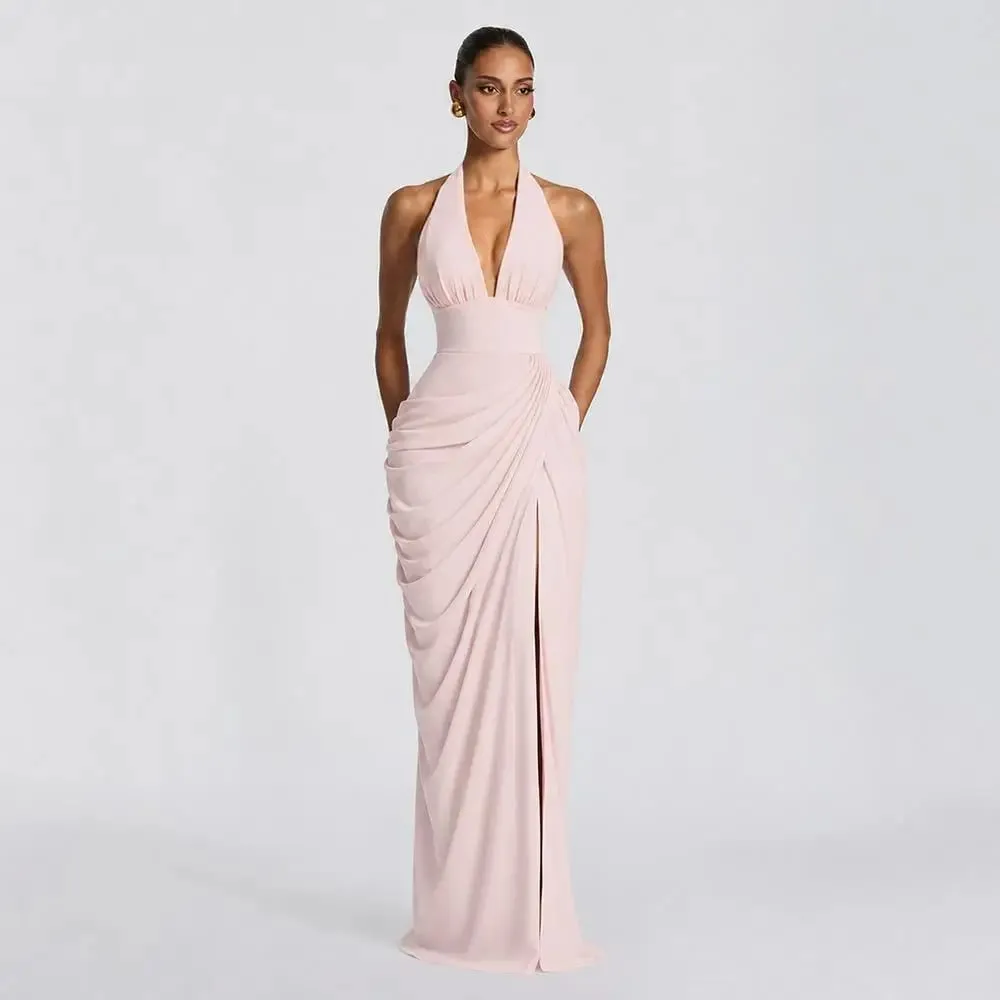 Abito lungo da donna sexy con scollo all'americana, elegante scollo a V profondo senza maniche, abiti a fessura alta, abiti da sera, moda femminile — image 3