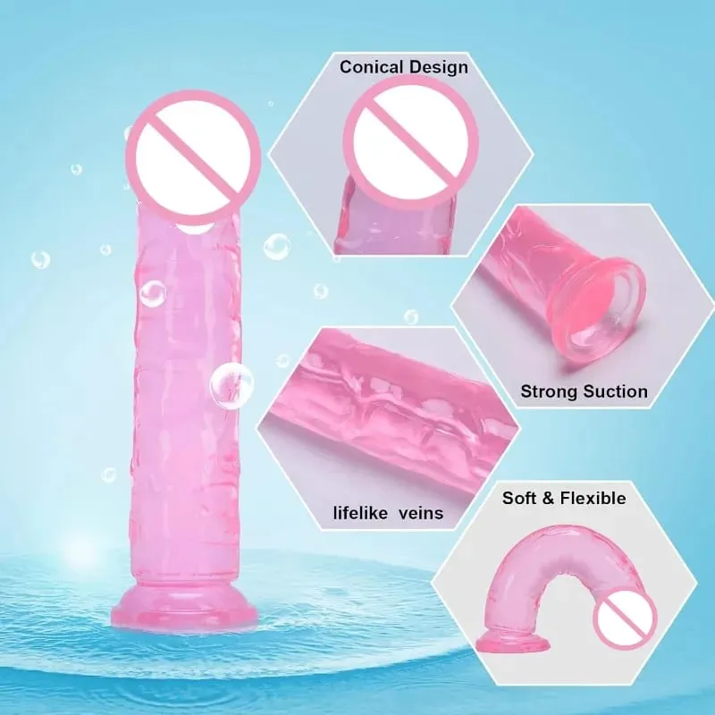 Godemiché rose doux et réaliste avec ventouse, gros pénis en Silicone, jouets sexuels anaux pour adultes, bouchons Dilldo pour femmes lesbiennes