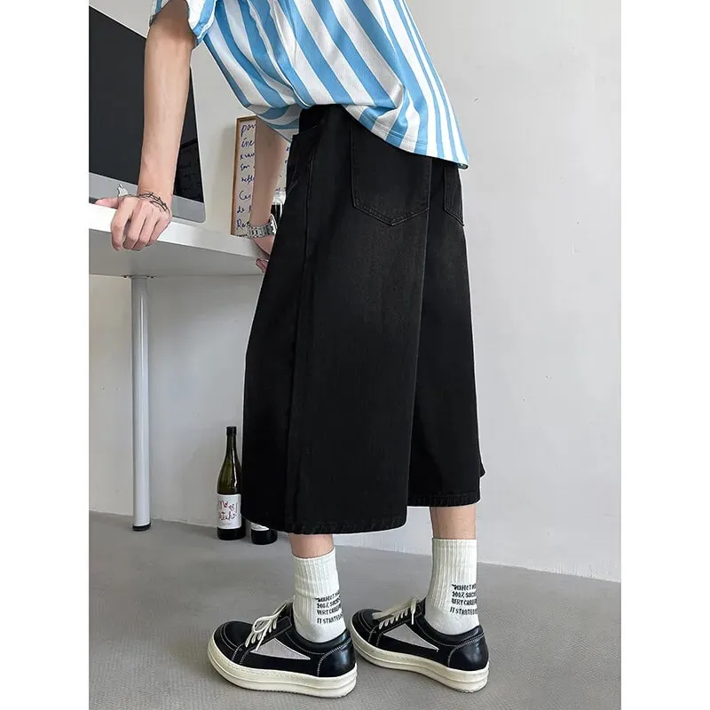 Loose Fit Cropped Jeans Elastic Drawstring Waist Stretch Denim Casual Wear Comfort Men Baggy Denim Pants Man 2023 Fashion Trendy — image 3