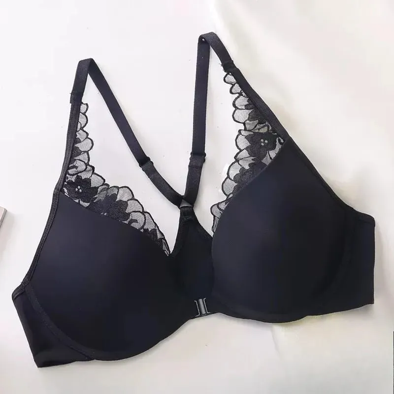 Seamless Front Buckle Halter Bra Soft Underwire Thin Summer Push Up Small Bust Minimizer Big Chest Sexy Back Lingerie 32-38 Set