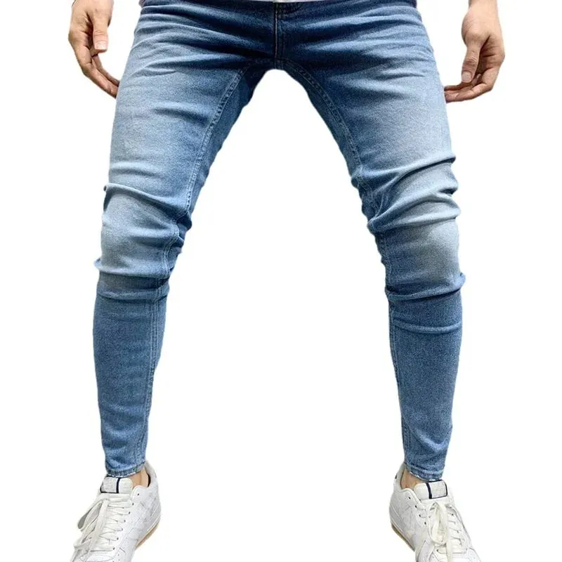 ฤดูใบไม้ผลิผู้ชายคลาสสิกความยืดหยุ่นดินสอกางเกงยีนส์ Jean Homme Man ยืดนุ่มสีดำ BIKER Masculino DENIM กางเกงบุรุษกางเกง — image 4