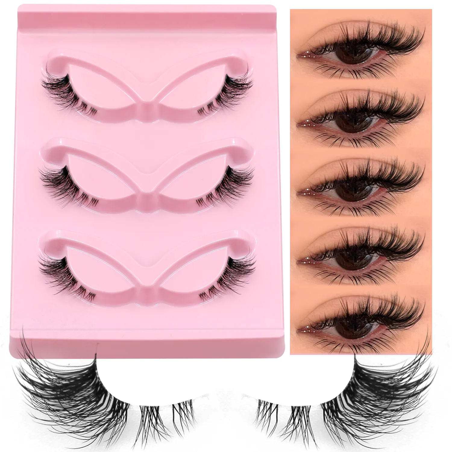 Demi-cils yeux de chat, aspect naturel, Faux cils vaporeux, Faux cils en vison, bande transparente, Faux cils naturels, maquillage