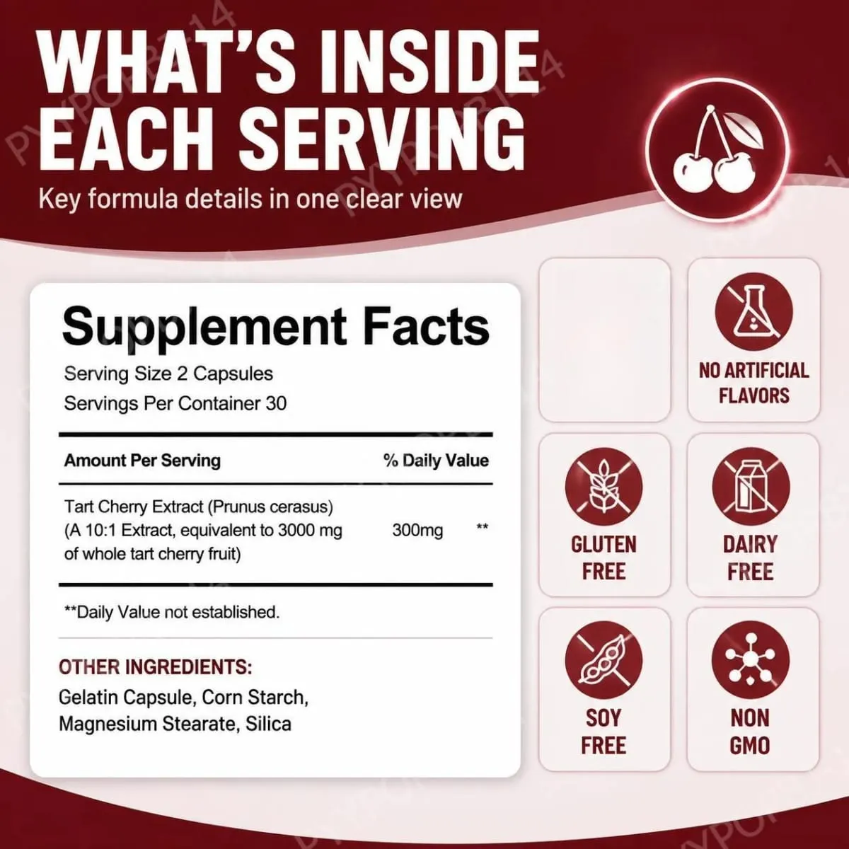 Docteat Tart Cherry Extract Capsules Supports Balanced Uric Acid Levels and Post-Exercise Recovery Comfort 10:1 60 Capsules — image 2