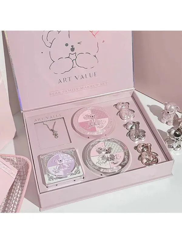 ART VALUE 7PC Makeup Sets Include 3 Colors Matte Lip Mud 1 Pressed Powder 1 Blush 1 Eyes Palette 1 Necklace Beauty Makeup Sets