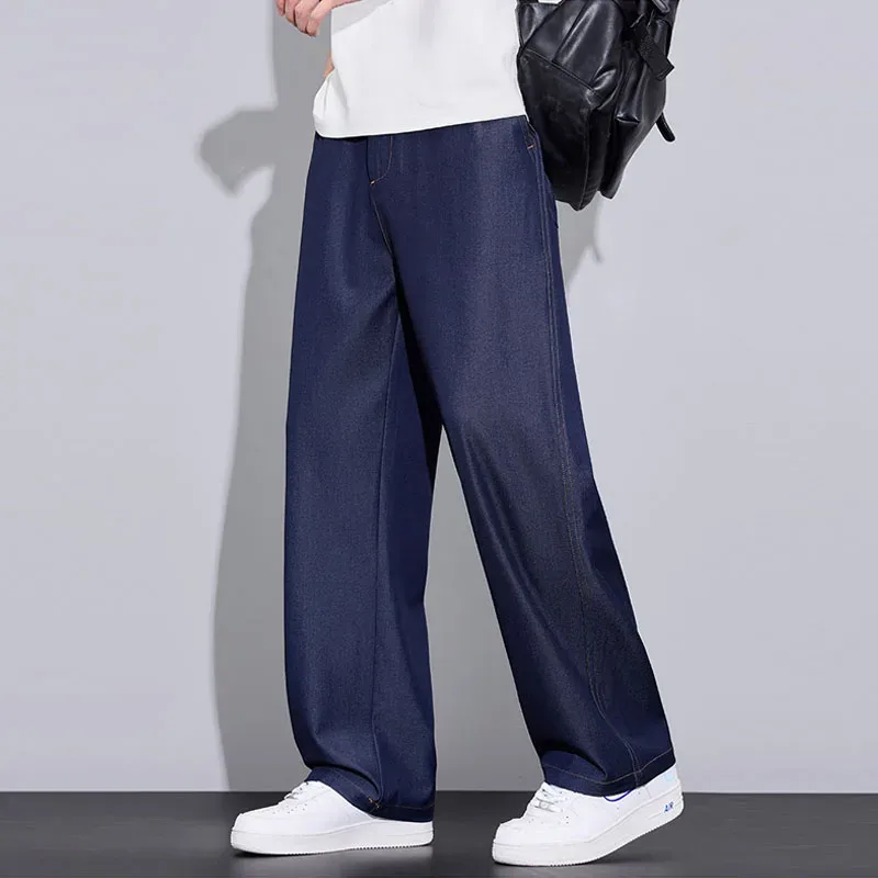 Men's Summer Lyocell Thin Wide Leg Jeans Ice Silk Cool Breathable Elastic Waist Casual Streetwear Denim Pants Daily Wear for Men — image 7