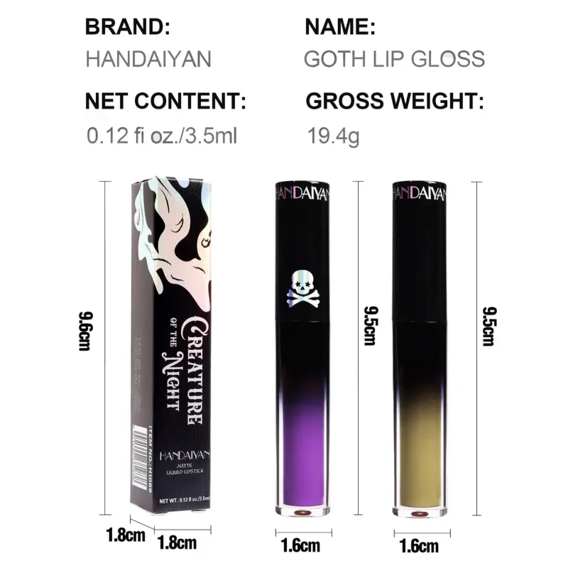 Matte Vampire Black Purple Gincu Kalis Air Lip Gloss Tahan Lama Halloween Krismas Melembapkan Bibir Berpigmen Makeup — image 6