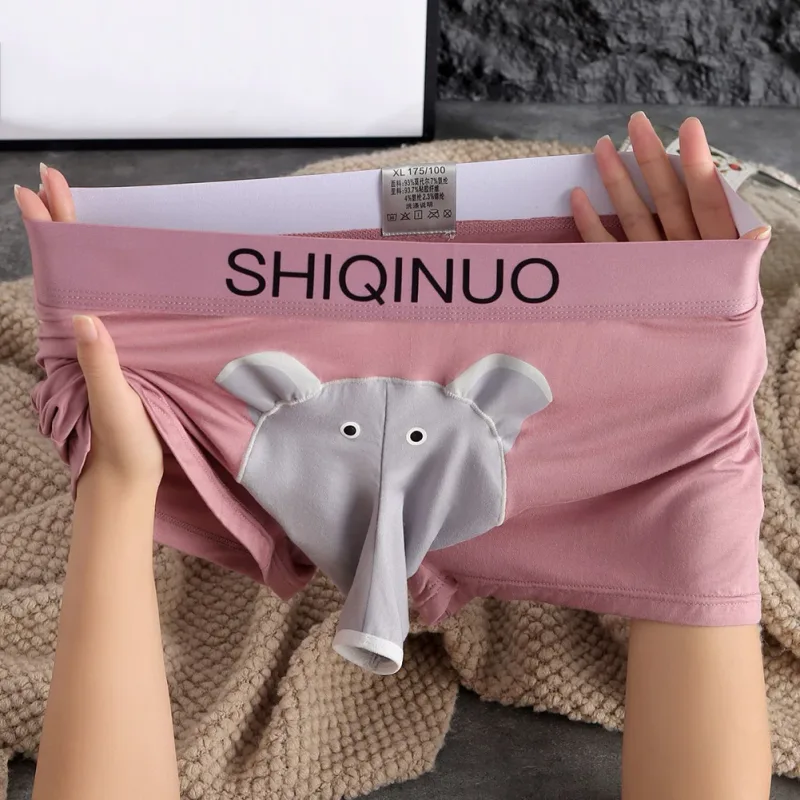 Caleçon homme mignon imprimé éléphant Taille élastique avec lettre Pochette 3D Souple Respirant Sommeil quotidien Maison Décontracté Confortable Sous-vêtements — image 14