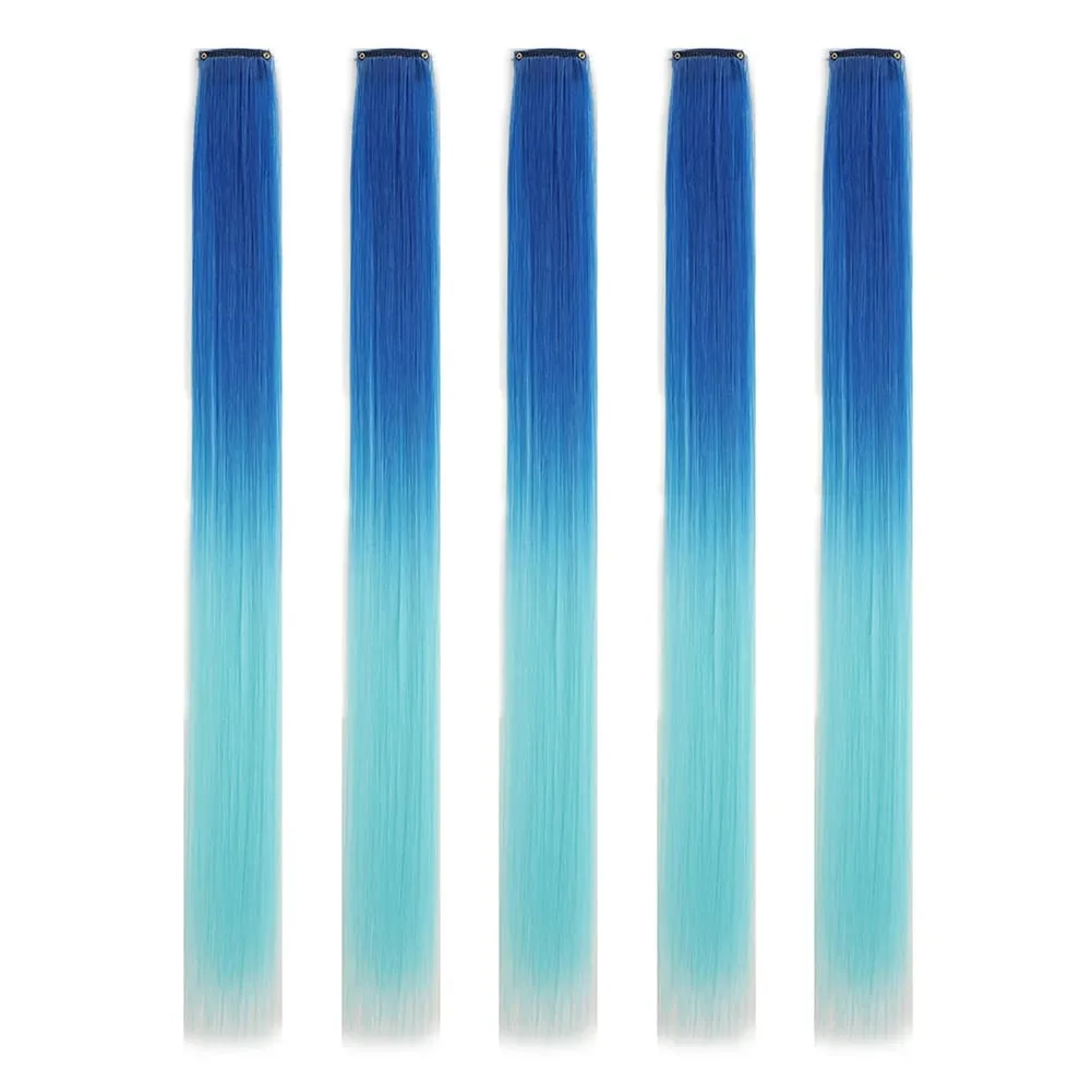 5 stks/set Clip in Hair Extensions Synthetische Haarstukjes Gekleurde Party Hoogtepunten voor Meisjes 18 inch Multi-kleuren Steil Haar — image 11