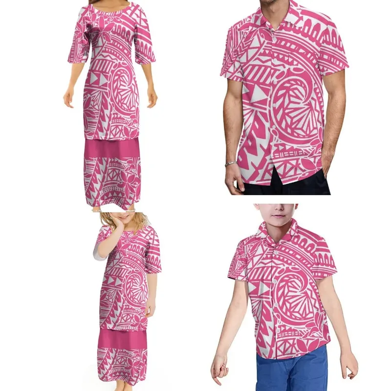 Cetakan Etnik Retro Retro Polinesia Rekaan Etnik Tersuai Kemeja Lelaki Puletasi Wanita Baharu Pakaian Keluarga Samoa Kanak-kanak Dewasa — image 2