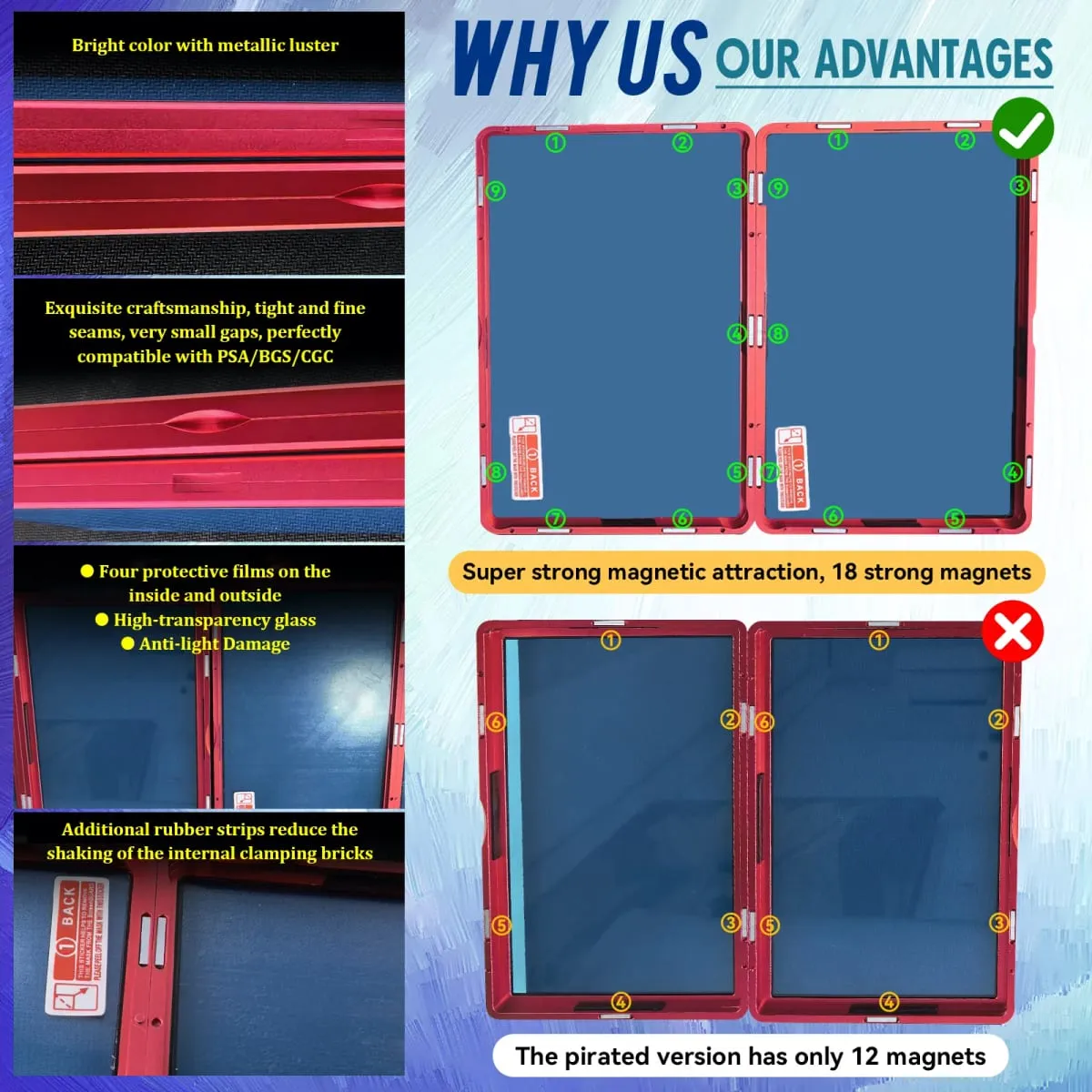 อลูมิเนียมเกรดการ์ด Protector สำหรับ PSA/CGC Slab UV & Scratch Resistance Trading Card ผู้ถือจอแสดงผลแม่เหล็กกล่อง — image 2