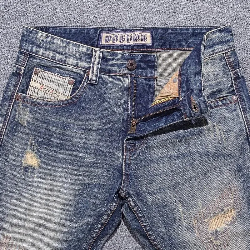 2023 Musim Bunga dan Musim Gugur Fesyen Klasik Baru Warna Pepejal Koyak Seluar Kaki Kecil Keselesaan Kasual Seluar Jeans Berkualiti Tinggi Elastik Lelaki — image 3