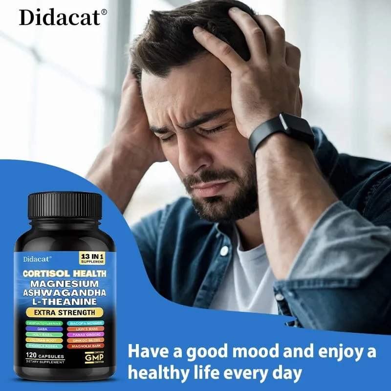 Cortisol Support Capsules na may Ashwagandha at Magnesium Support Stress Relief Kalmadong Mood Adrenal Health at Matahimik na Pagtulog