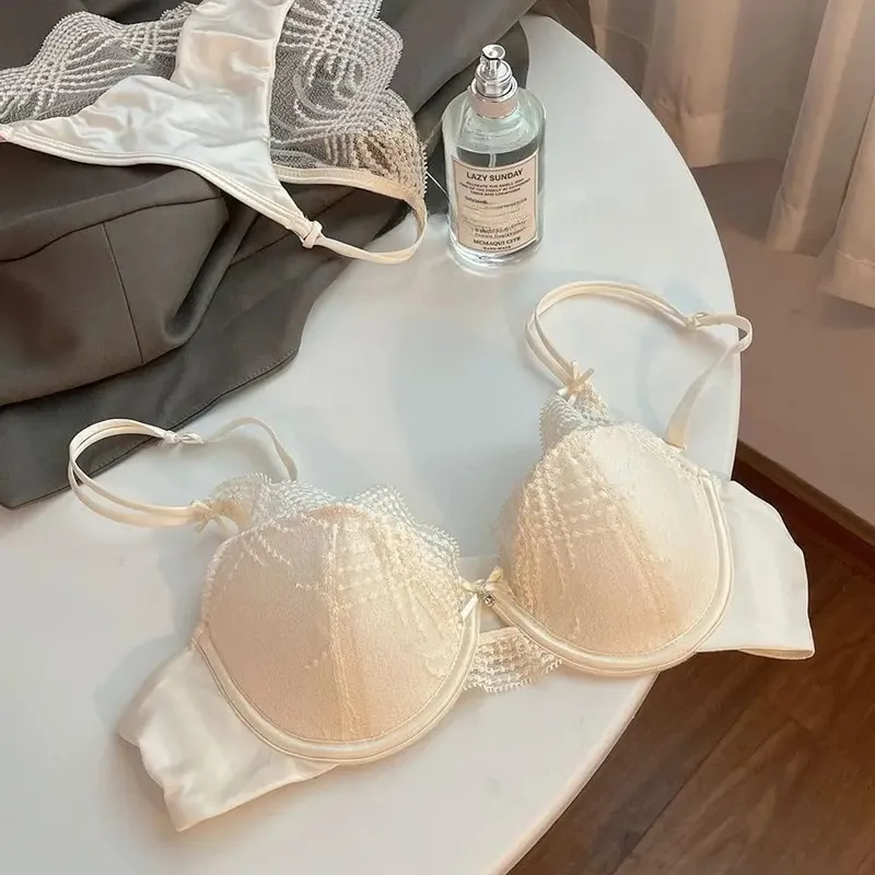 สุภาพสตรีชุดชั้นในลูกไม้ชุด PURE Desire ความงามลึก V สายรัดบางถ้วยบางนุ่ม Underwire Push-Up Bra กางเกง S-XL — image 10