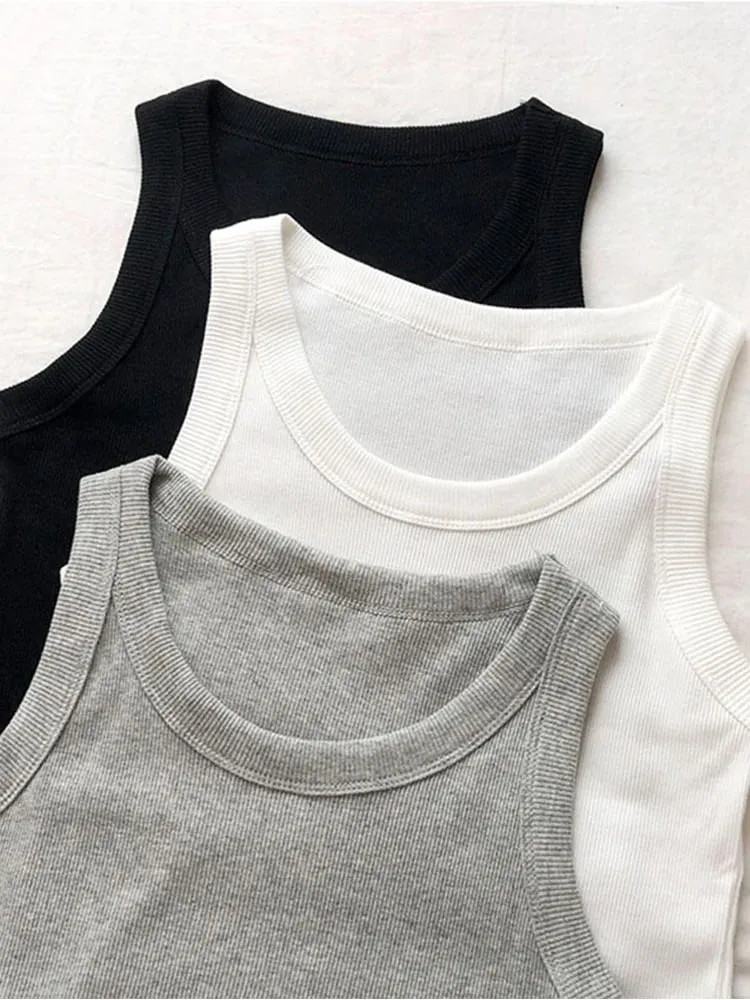 Tank Top Warna Polos Rajutan Musim Panas Kamisol Ramping Putih Kaus Kamisol Dasar Wanita — image 7