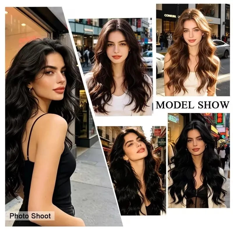 Estensioni sintetiche per capelli ricci ondulati lunghi a forma di V da 24 pollici Fibra morbida resistente al calore Parrucchino per acconciature da festa quotidiane per donne — image 6