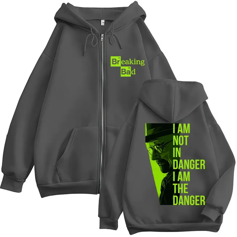 TV Series Breaking Bad Heisenberg Zip Up Hoodies I Am Not Danger I Am The Danger Men Women Tracksuit Loose Autumn Casual Coats — image 7