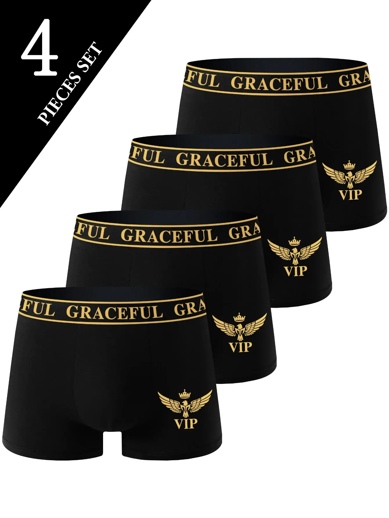 4-Pack Men's Underwear Comfortable Breathable Soft Boxer Shorts Black Gold High-End Sporty Casual Men's Briefs Underwear — image 5