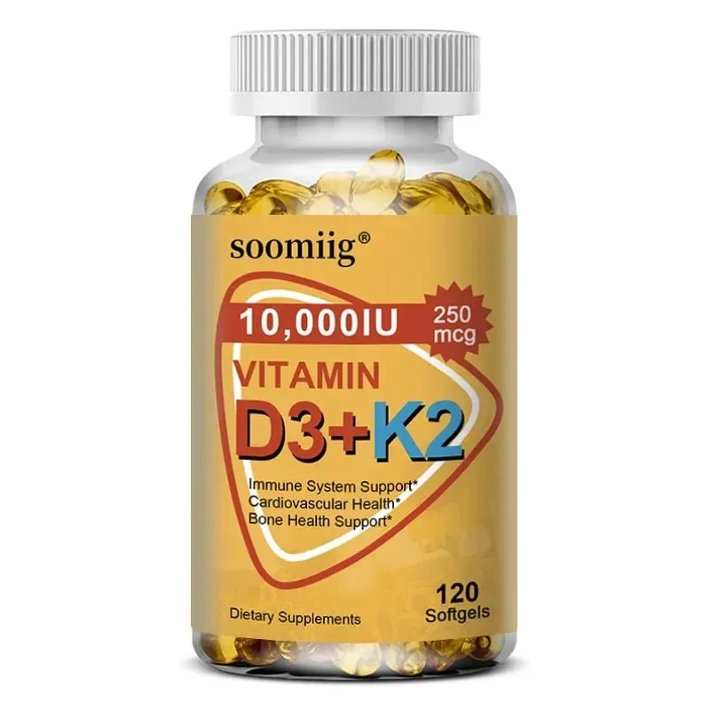 Suplemen Vitamin D3 K2 Softgel Capsule Menyokong Tulang Sendi dan Kesihatan Imun Tulang Kuat & Sihat untuk Lelaki Wanita