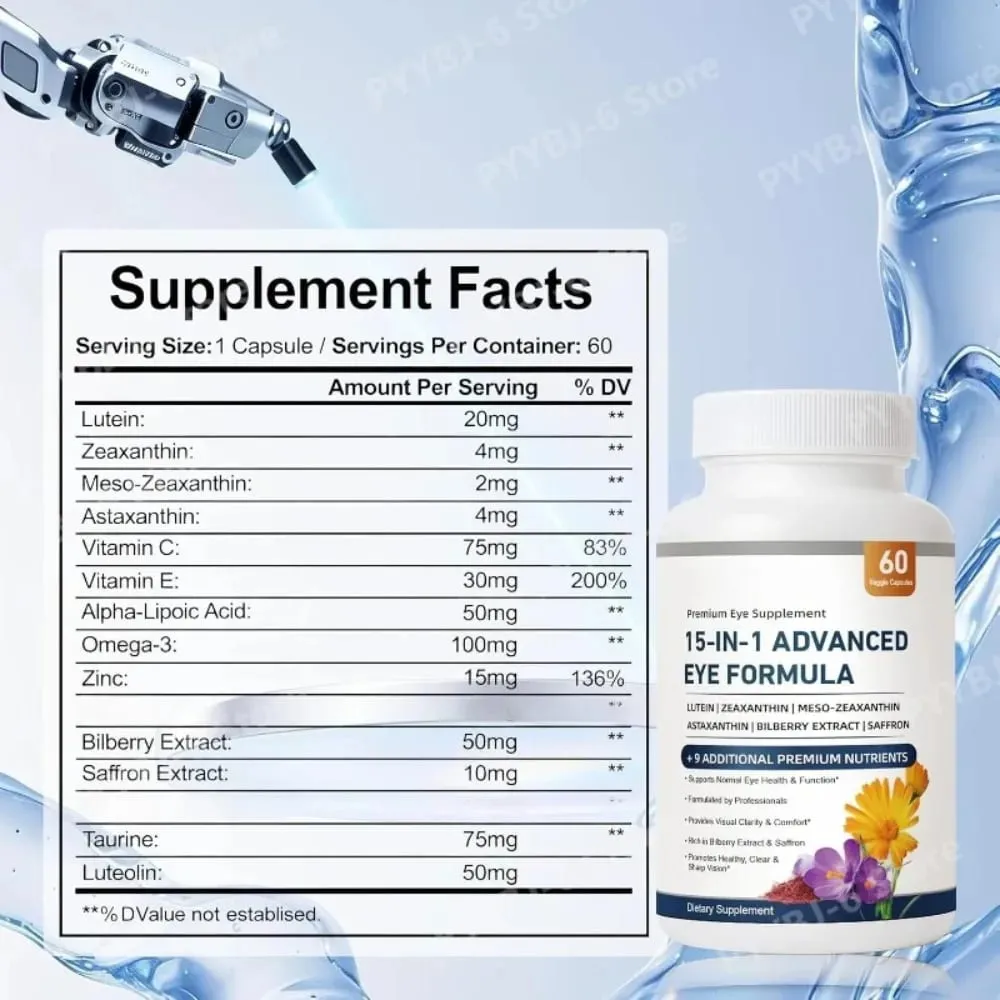 Formula avanzata per gli occhi 15 in 1 con luteina zeaxantina astaxantina mirtillo e zafferano supporto per il comfort visivo 60 capsule — image 6