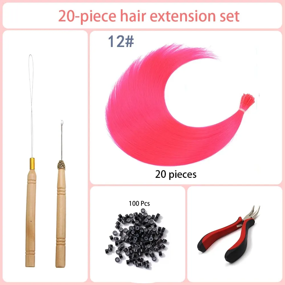 20 Strands/Pack Random Ten Colors Synthetic Colored I-Tip Stick Hair Extensions Straight Hair 16 Inch For Women High Temperature — image 20