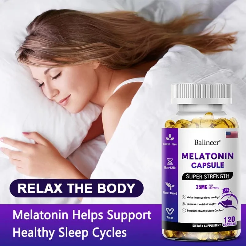 Enthält 35 mg Melatonin-Kapseln – Verbessert Schlaflosigkeit, fördert Schlafqualität und Wachsamkeit und hilft beim tiefen Schlaf. 120 Kapseln — image 3