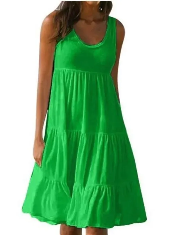 ขนาดใหญ่ O คอ Ruffles ชุดชายหาดหลวมผู้หญิง Boho สีทึบ PLUS ขนาด Elegant Sundress Club PARTY Vestidos — image 7