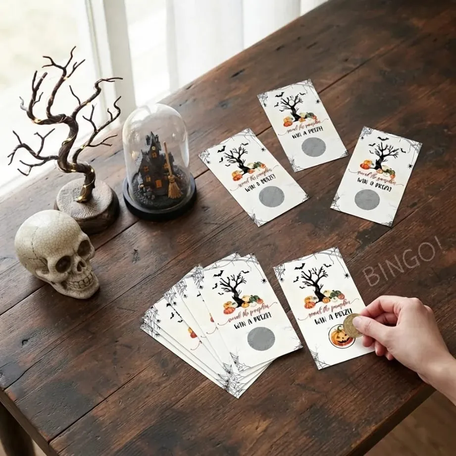 50 cartes à gratter Halloween Thème Citrouille Jeux de fête d'Halloween Grattez pour gagner !