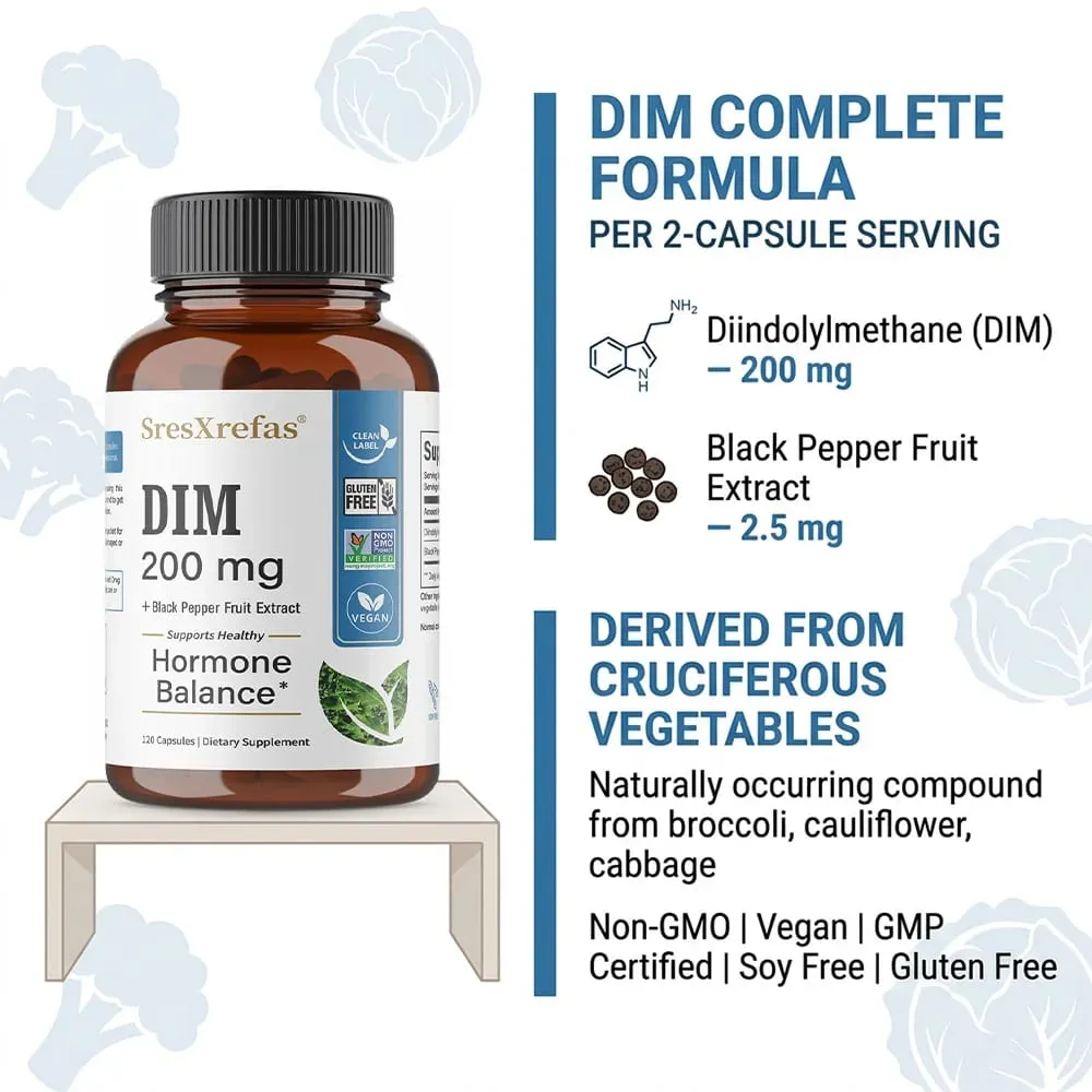 Doplněk DIM 200 mg Unisex podpora menopauzy Podpora antioxidantů Podpora celkového zdraví — image 6