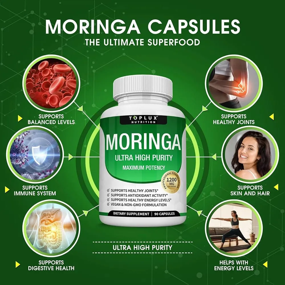 Prémiový doplněk komplexu hořčíku 1000 mg glycinát hořečnatý 525 mg komplex krevního cukru 940 mg kapsle Moringa 1200 mg bez GMO