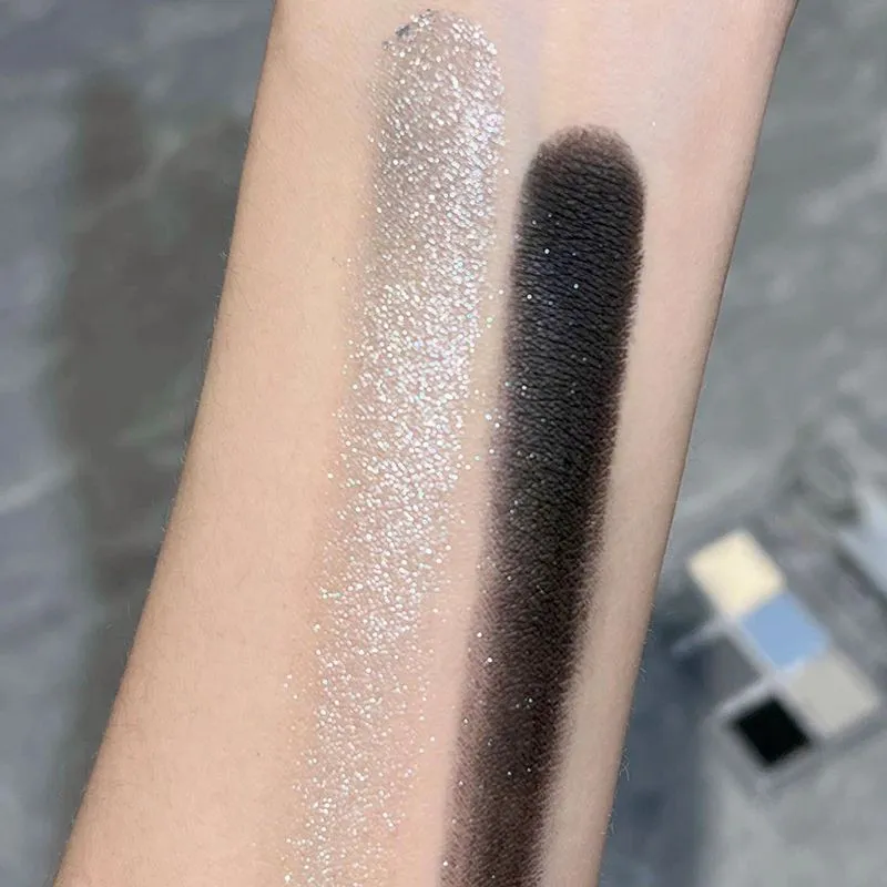 Tavolozza di ombretti fumosi blu grigio opaco Tavolozza di ombretti acrilici argento glitter a 6 colori Tavolozza di ombretti a lunga durata Cosmetici per il trucco degli occhi