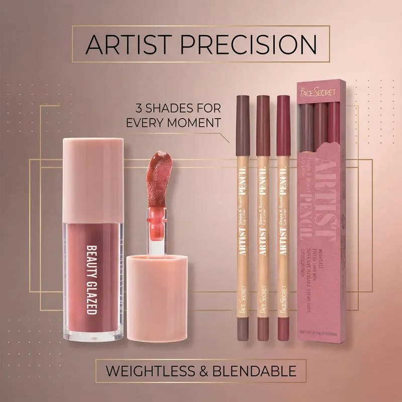 4 Buah Set Lip Liner & Lip Gloss Kit Rias Bibir Harian Halus Tahan Air Tahan Lama Tahan Noda — image 6