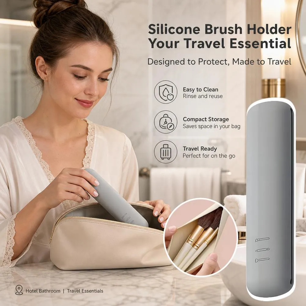 Silicone Cosmetic Brushes Storage Bag Travel Makeup Brush Holder Makeup Sponge Case Portable Makeup Tools Organizer — image 5