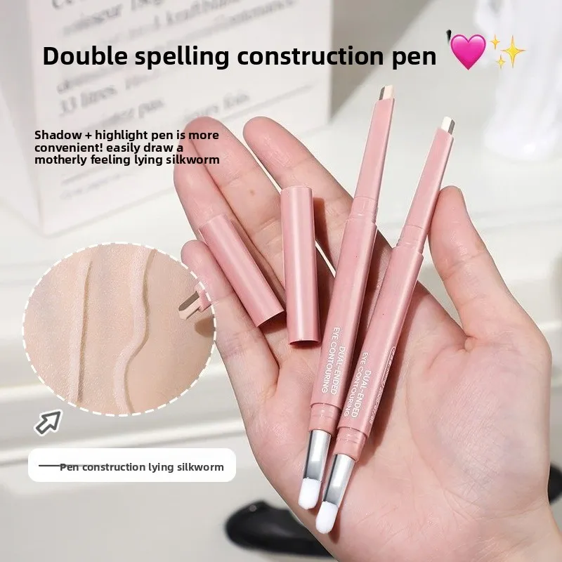Pensil Bayangan Sorotan Matte Bawah Mata Dua Warna Krim Pencerah Coklat Krem Telanjang Pena Sal Eyeliner Ulat Sutra Berbohong — image 7