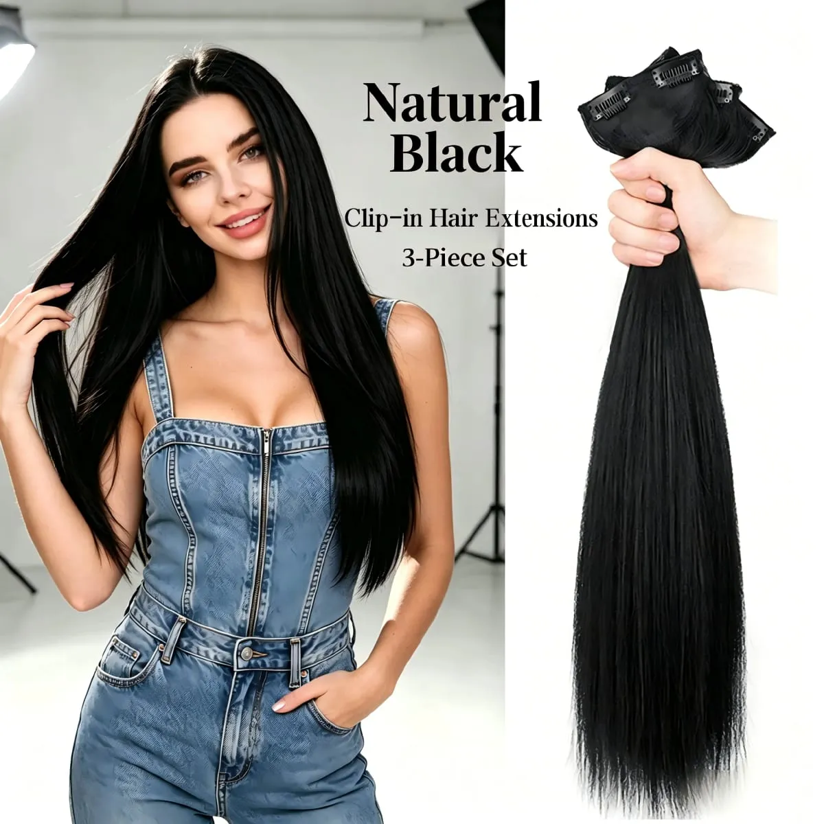 3Pcs Long Straight Synthetic Clip In Hair Extensions Invisible Seamless Natural Hairpiece Lightweight Secure BB Clips For Women