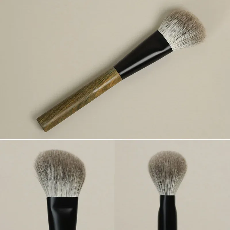 LT06 Professionelle handgefertigte Make-up-Pinsel, weiches Ziegenschnee-Fuchshaar, abgewinkelter Konturenpinsel, grüner Sandelholzgriff, Make-up-Pinsel — image 5