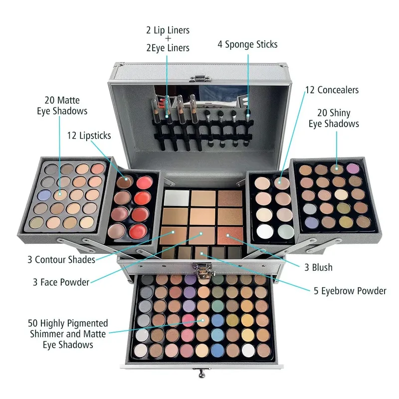 56 Buah Kit Pemula Rias Wajah Profesional dengan Kotak Rias Set Kado Kecantikan Liburan Kit Lengkap Kosmetik Pemula untuk Wanita — image 14