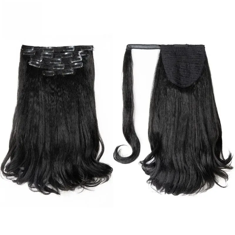 Blice Wrap Around Kinky Straight Tail Warping Curl Synthetic Fluffy 6PCS All-In-One 17Clips-In Haarverlängerungs-Haarteile